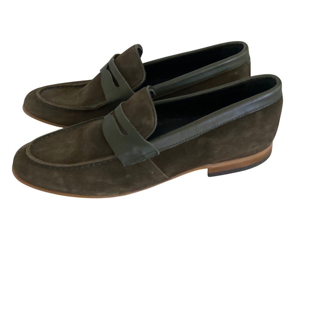 Vinci Green Suede Penny Loafers Women 42 Leather Slip On Luxury Made in Turkey
